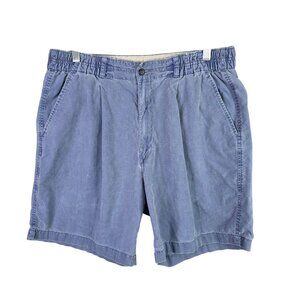Mens Vintage Blue Pleated Shorts 100% Cotton 8" Inseam Elastic Waist Size 36